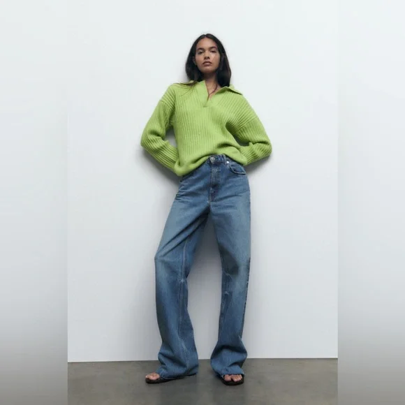 Zara sweater oversize cozy cardigan vneck ribbed collar - Picture 6 of 10